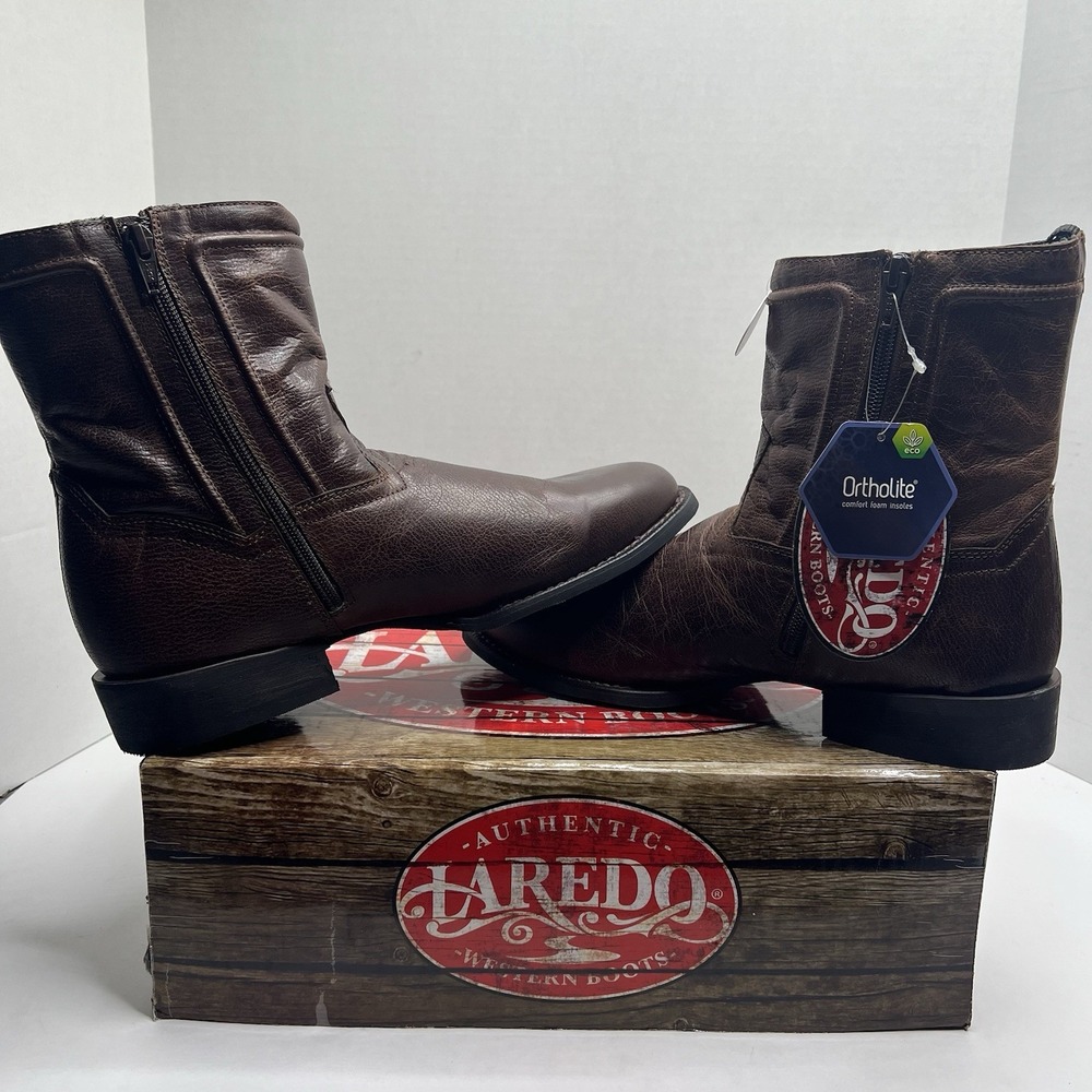 LAREDO Men's 10.5 D Brown Leather Side Zipper Western Cowboy Boots 62084 NIB